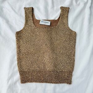 Ermanno Scervino Gold-Brown Metallic Knit Tank
